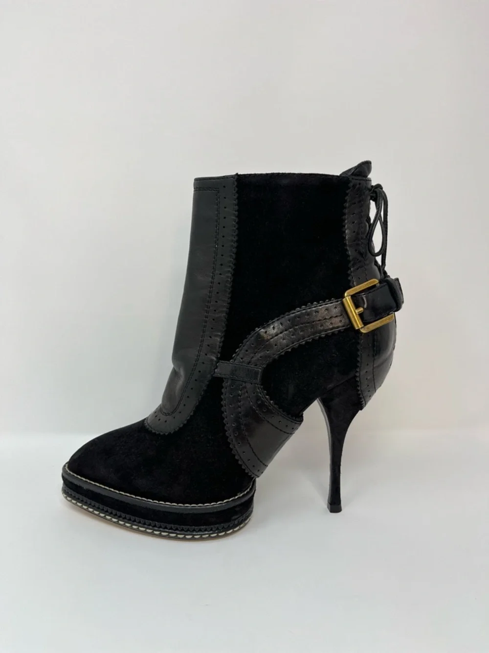 Christian Dior Galliano Vintage 90s Y2K Black Suede Leather Ankle Boots 37.5 7